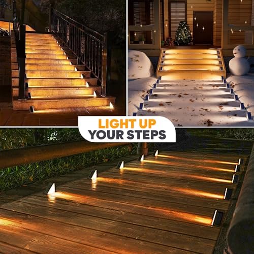 Adyos Solar Step Lights | 6 Pack IP67 Waterproof LED Deck & Stair Lights
