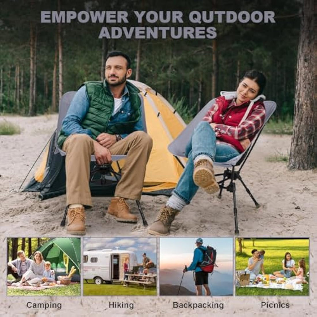 SHANNA Lightweight Folding Camping Chair | Adjustable Height Mesh Seat - Gray
