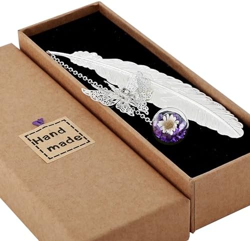 Toirxarn Silver Feather Bookmark with 3D Butterfly Charm & Gift Box