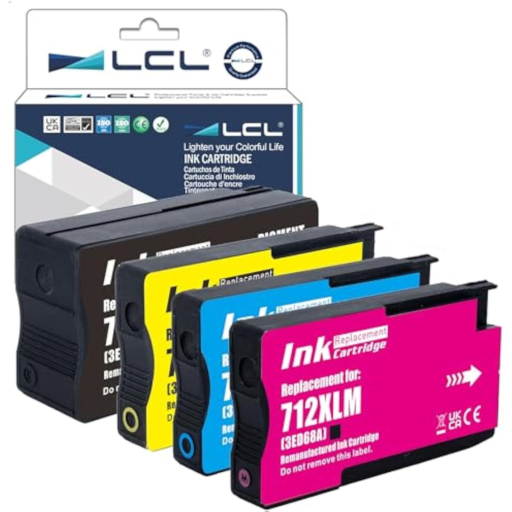 LCL 712XL Ink Replacement for HP DesignJet T650 T630 T230 T210 | 4-Pack