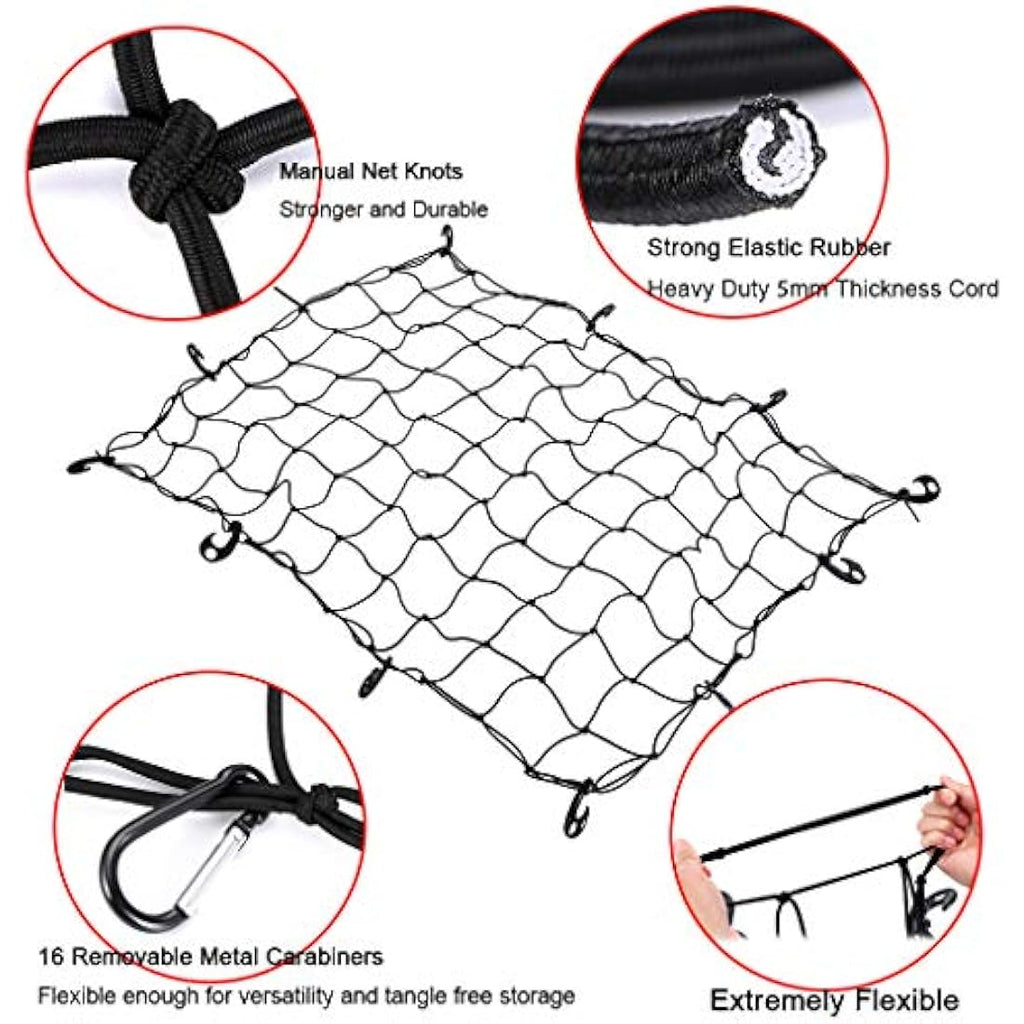 Jolof Store Heavy Duty Bungee Cargo Net with 16 Metal Carabiners