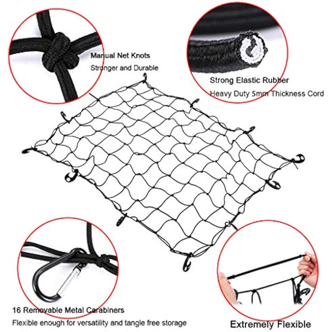 Jolof Store Heavy Duty Bungee Cargo Net with 16 Metal Carabiners