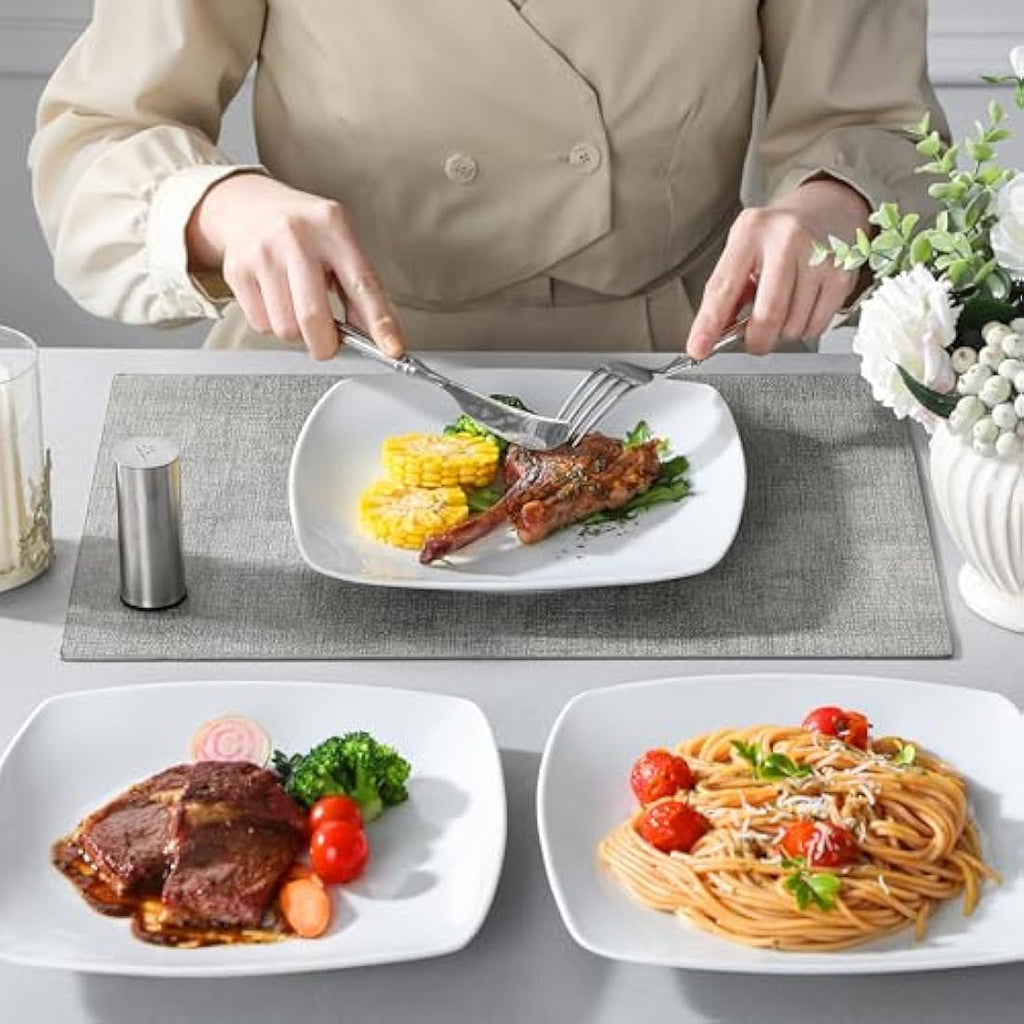 MALACASA Julia Square Dinner Plates - 6-Piece Ivory White Porcelain Set