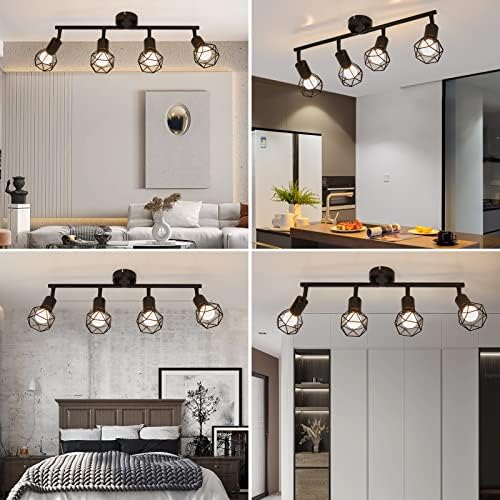 Jolof Store Industrial Black Metal 4-Light Rotatable Ceiling Spotlight