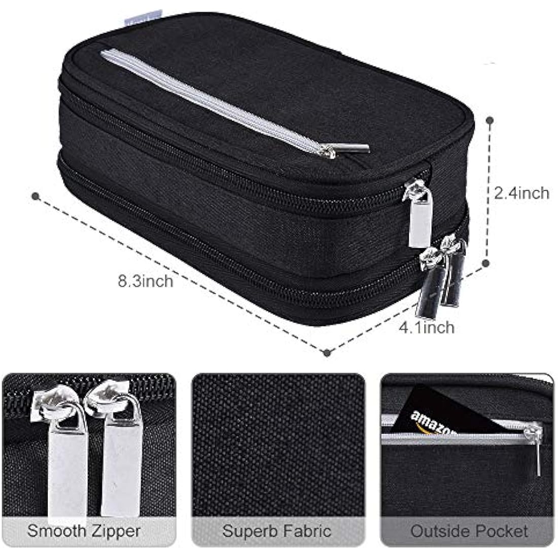 YONZONE Large Capacity Pencil Case | 3 Compartment Oxford Pen Pouch - Black