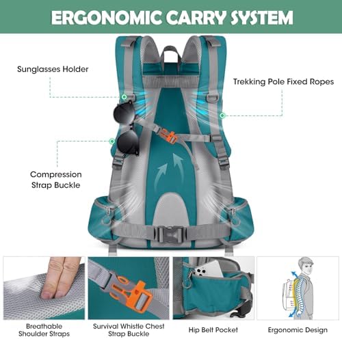 50L Hiking Backpack - Waterproof Camping Rucksack with Wet Pocket