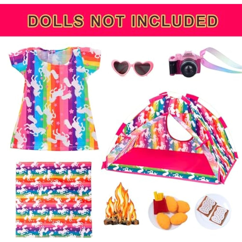 18 Inch Doll Camping Tent Set – Unicorn Playset & Accessories
