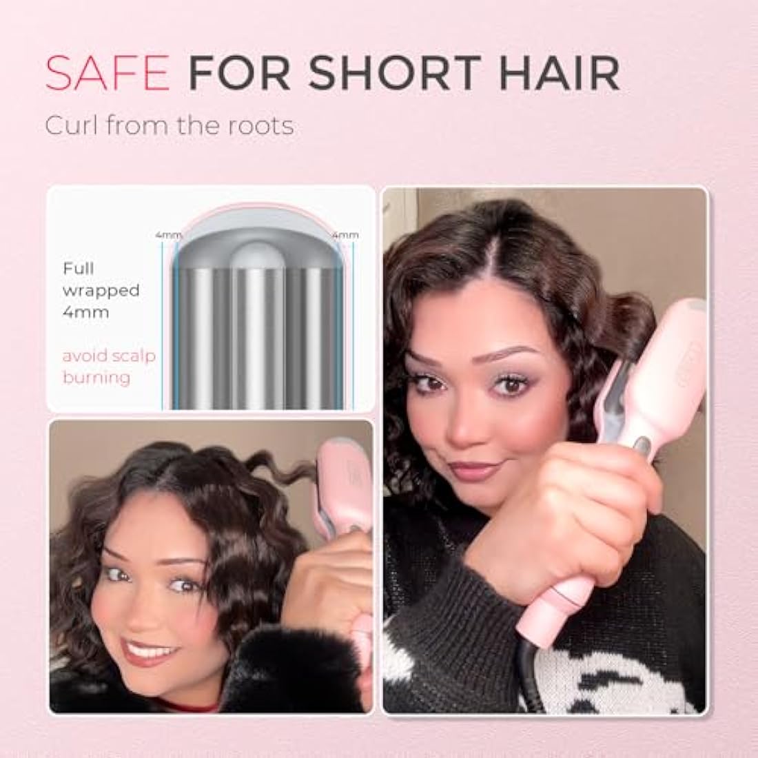 TYMO ROVY Hair Waver - 25mm Ionic Ceramic Deep Wave Crimper, Pink