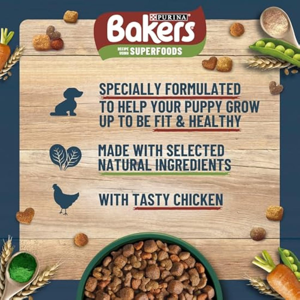 Bakers Puppy Dry Dog Food Chicken and Veg - 2.85kg (Pack of 4)