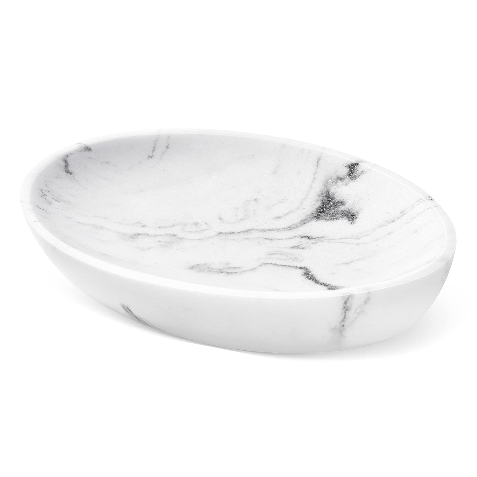 Shinowa Marble Resin Soap Dish – Oval White Soap Saver for Bathroom Sink