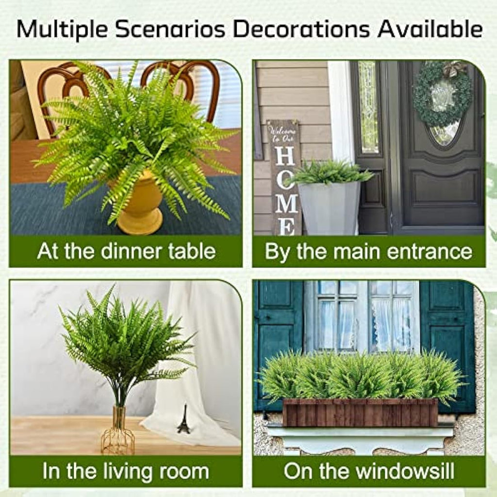 Jolof Store Artificial Boston Fern Plants - 12Pcs Faux Greenery Bushes