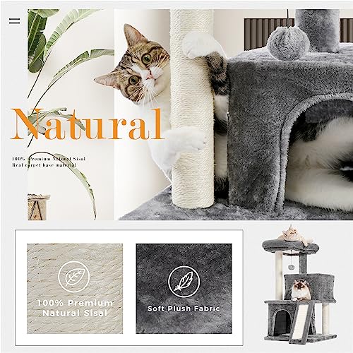 PETEPELA 34" Cat Tree Tower with Double Condos and Sisal Scratching Posts