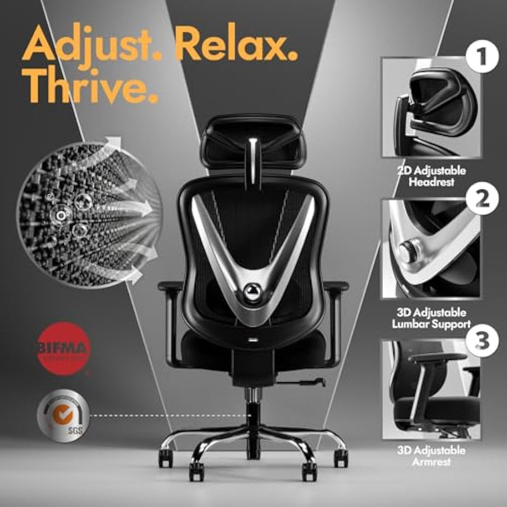 HOLLUDLE Ergonomic Office Chair – 3D Lumbar Support Mesh Desk Chair