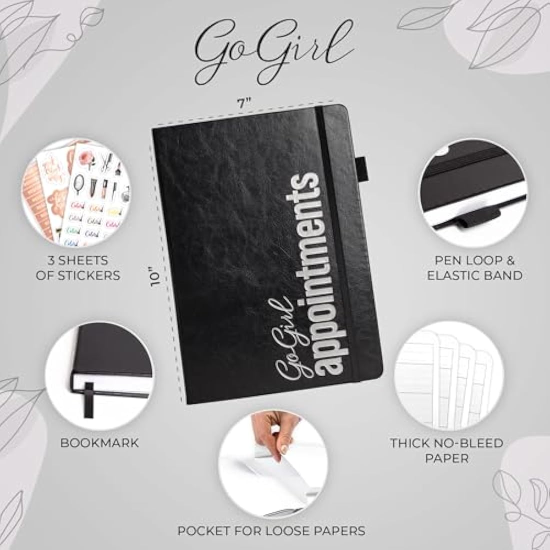 GoGirl Salon Appointment Book - Undated 15-Min Interval Planner, Black