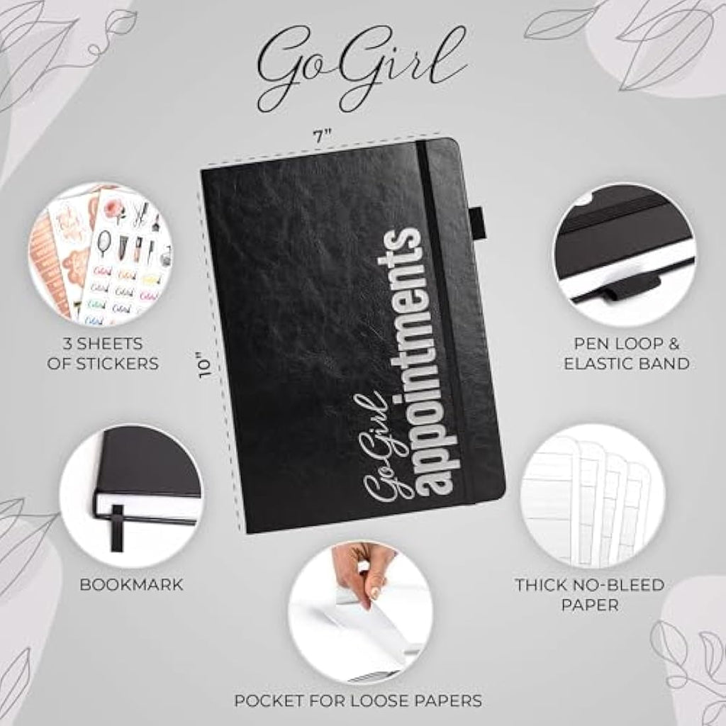 GoGirl Salon Appointment Book - Undated 15-Min Interval Planner, Black