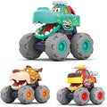 MOONTOY Monster Truck Toy Set - 3-Piece Friction Pull Back Cars for Toddlers