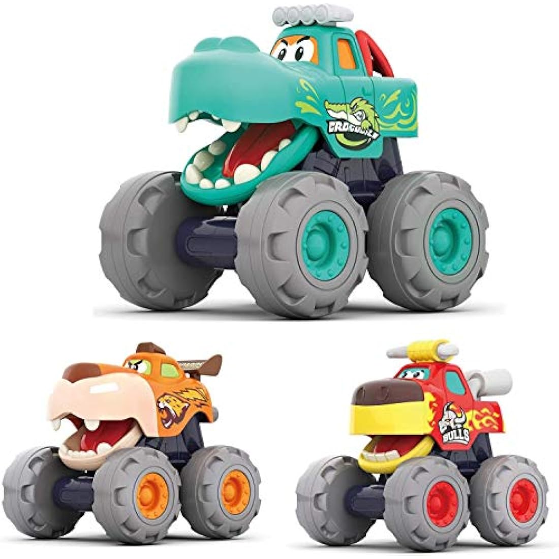 MOONTOY Monster Truck Toy Set - 3-Piece Friction Pull Back Cars for Toddlers