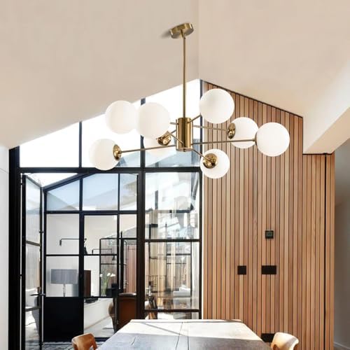 KCO Lighting 8-Light Gold Sputnik Chandelier | Milk Glass Globe Pendant
