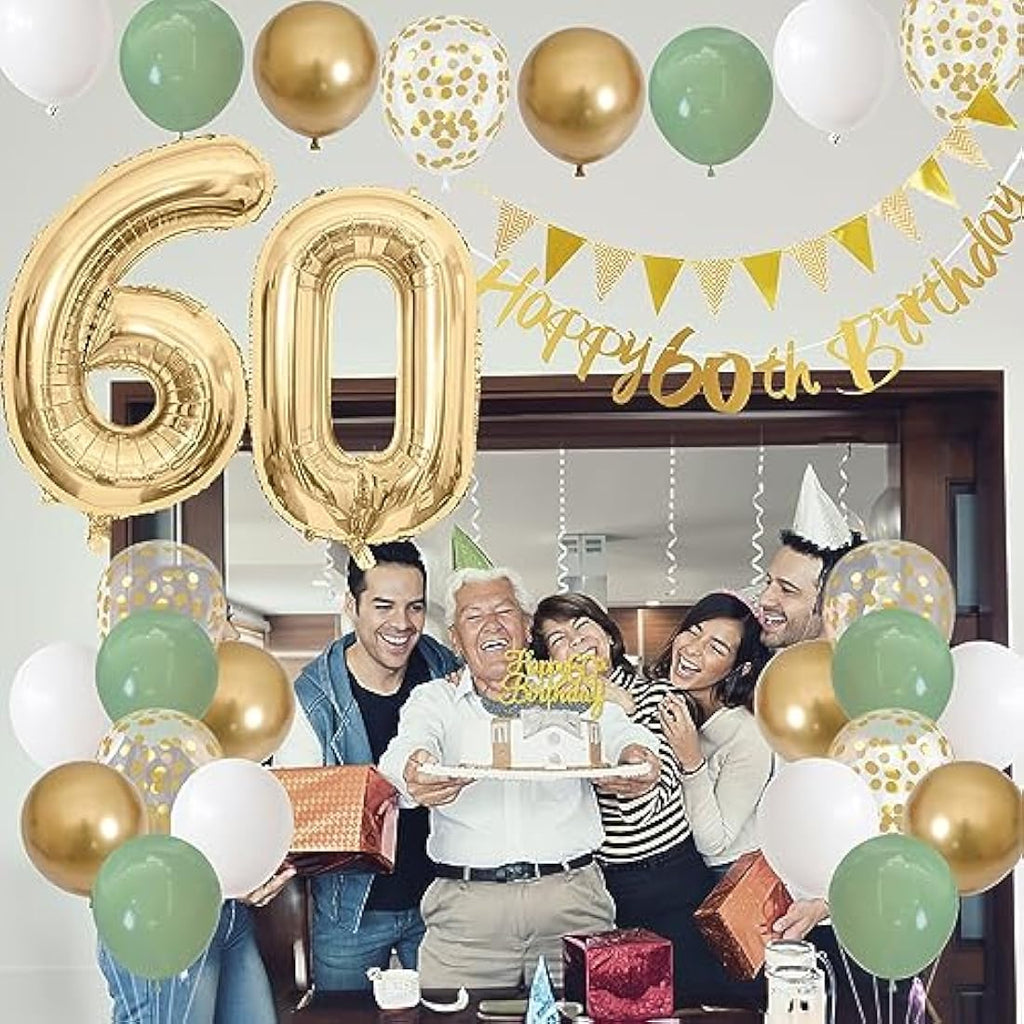 Jobkoo 60. Geburtstag Deko Set – Salbeigrüne Ballons & Banner Party Girlande