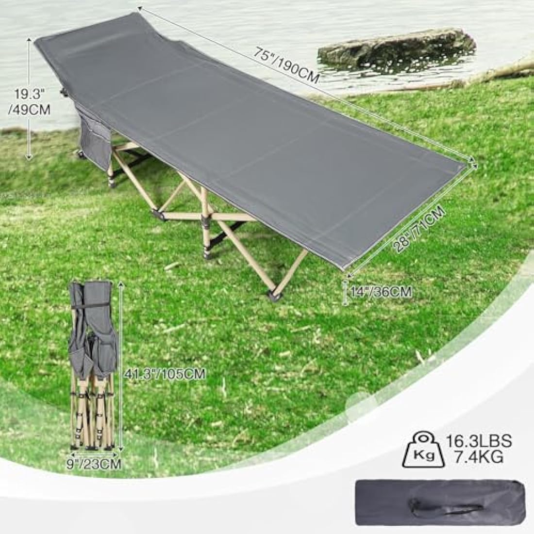 REDCAMP Heavy Duty Folding Camping Cot with Thick Mattress, 500lbs Capacity