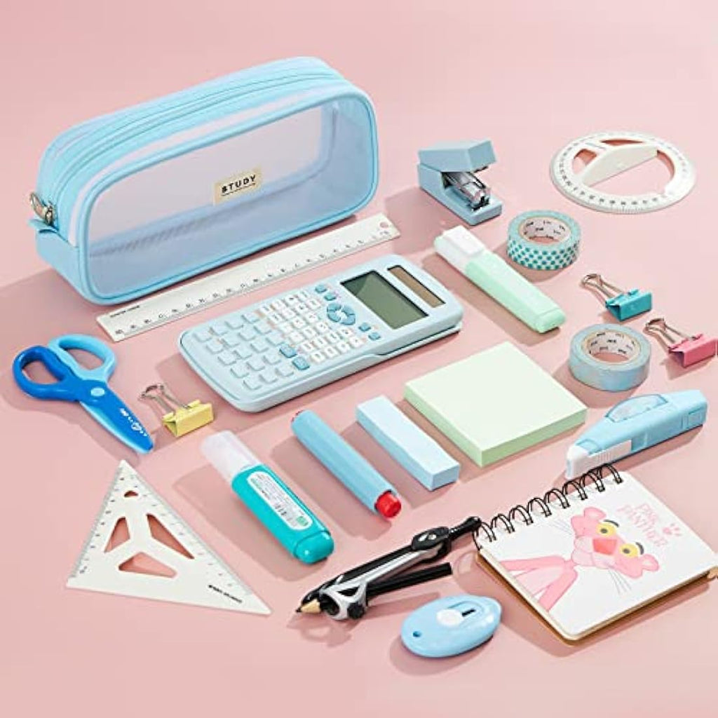 KALIDI Clear Mesh Pencil Case – Large Capacity Stationery Pouch