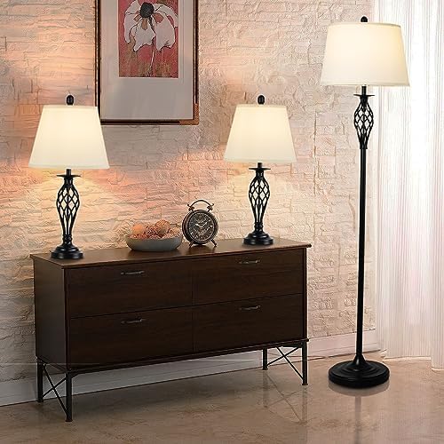 Depuley 3-Piece Lamp Set | Modern Floor and Table Lamps with Linen Shades