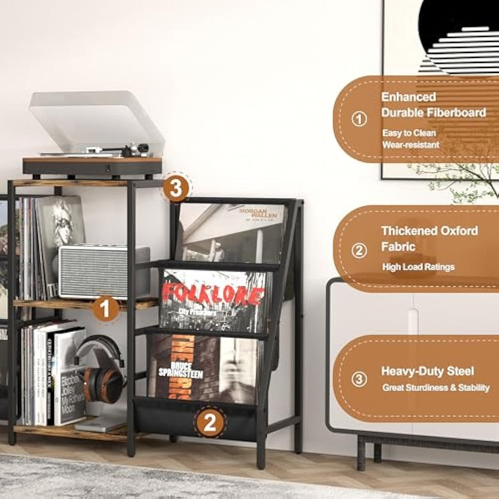 Bikoney Record Player Stand | 280 Vinyl Storage Cabinet & Media Console