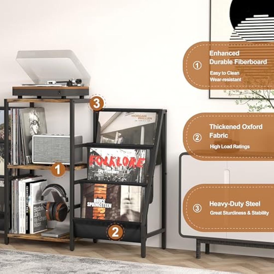 Bikoney Record Player Stand | 280 Vinyl Storage Cabinet & Media Console