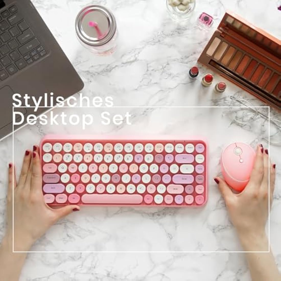 Perixx PERIDUO-713 Wireless Retro Typewriter Keyboard and Mouse - Pink