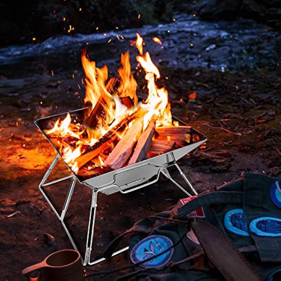 Odoland Portable Camping Fire Pit | Collapsible Stainless Steel BBQ Grill