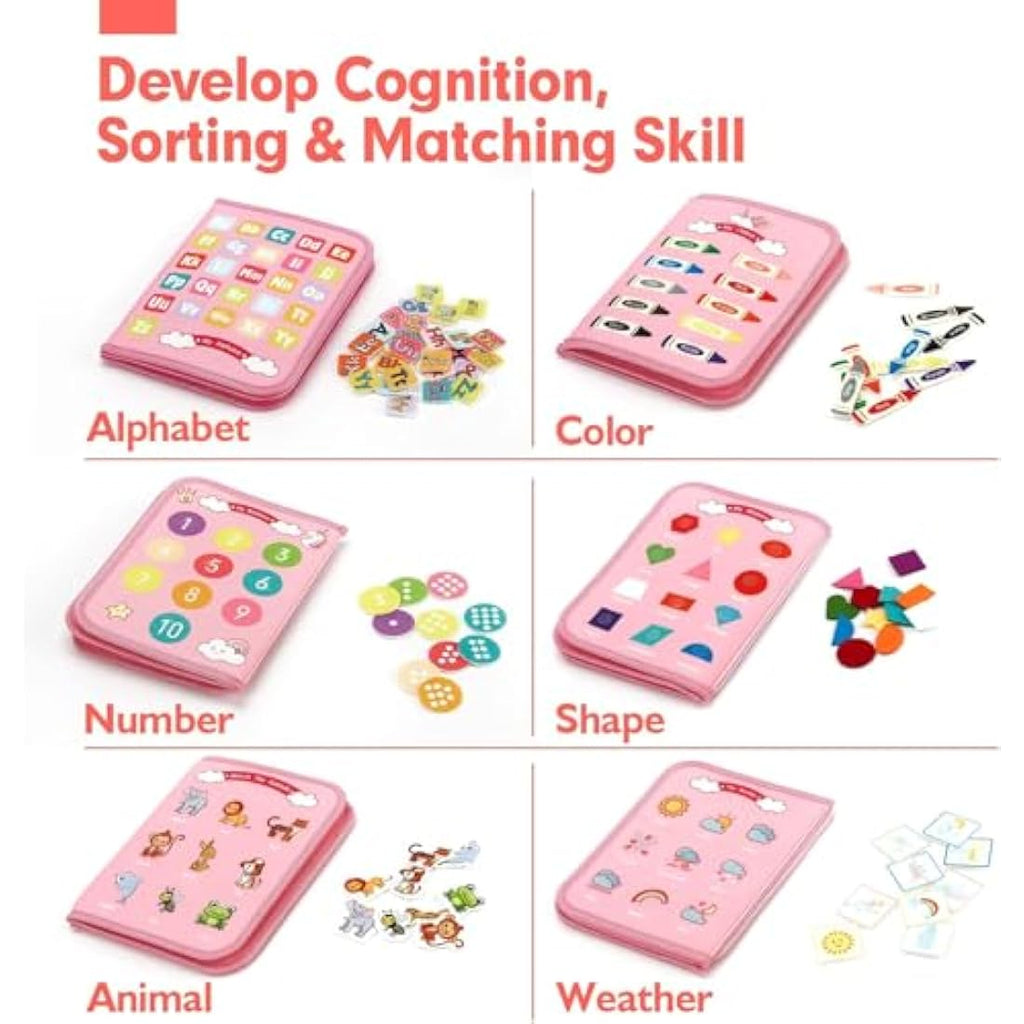 Hahaland Montessori Busy Board - 21-in-1 Sensory Travel Toy - Pink Unicorn