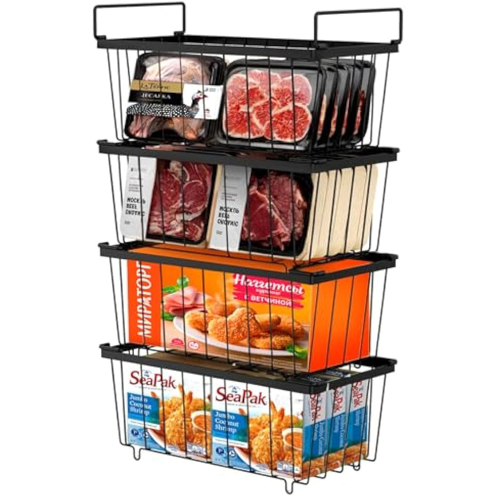 Teodute 4 Pack Chest Freezer Baskets – Stackable Wire Organizer Bins
