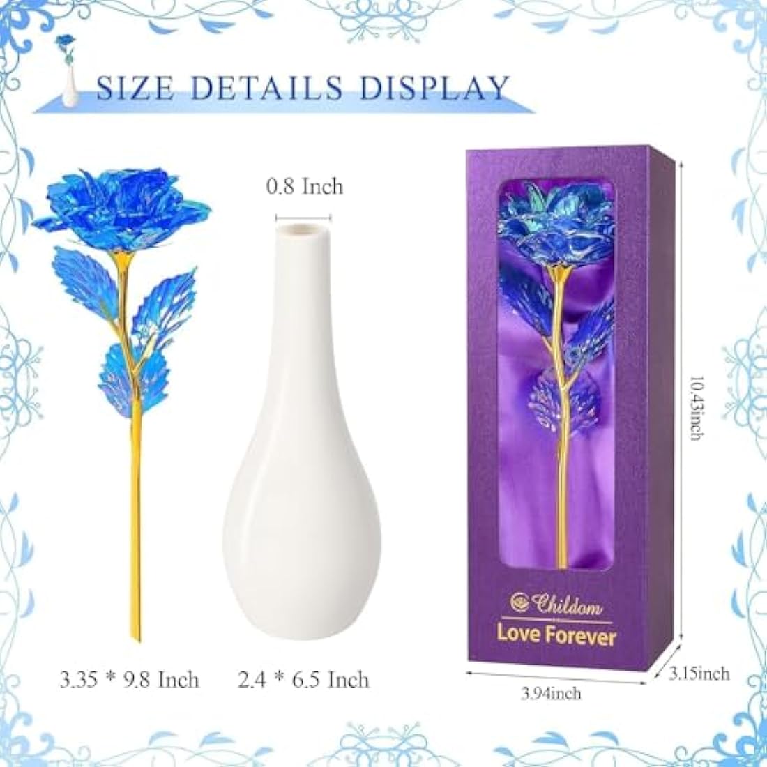 Artificial Blue Rose Flower with Vase – Everlasting Gift Set