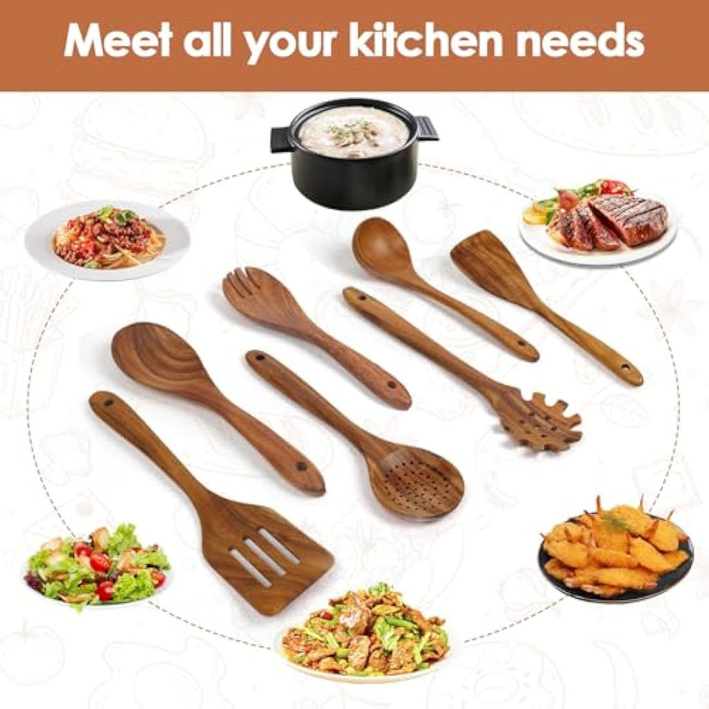 Teak Wooden Spoons – 7-Piece Nonstick Kitchen Utensil Set