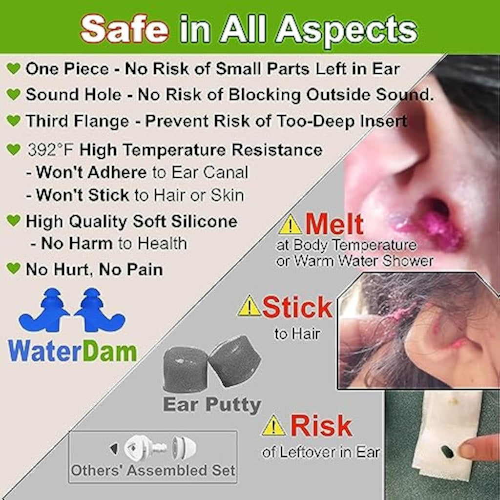 WaterDam Waterproof Silicone Swimming Ear Plugs – Clear (Medium & Large)