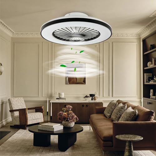 BKZO Modern LED Ceiling Fan with Light | Dimmable 24-Speed Black 50CM