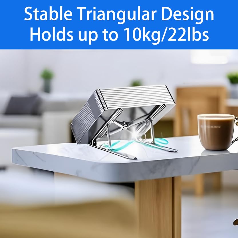 GrandMil Adjustable Laptop Stand for Desk – Foldable & Portable ABS+Silicone Riser, Ventilated Cooling Holder for 10-17.3” Laptops & Tablets Black