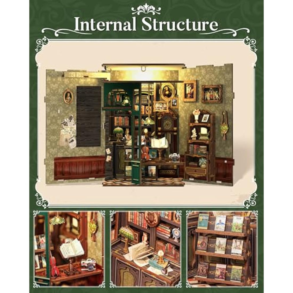 CUTEBEE Owl Bookstore Book Nook Kit - 3D Wooden Miniature DIY Puzzle