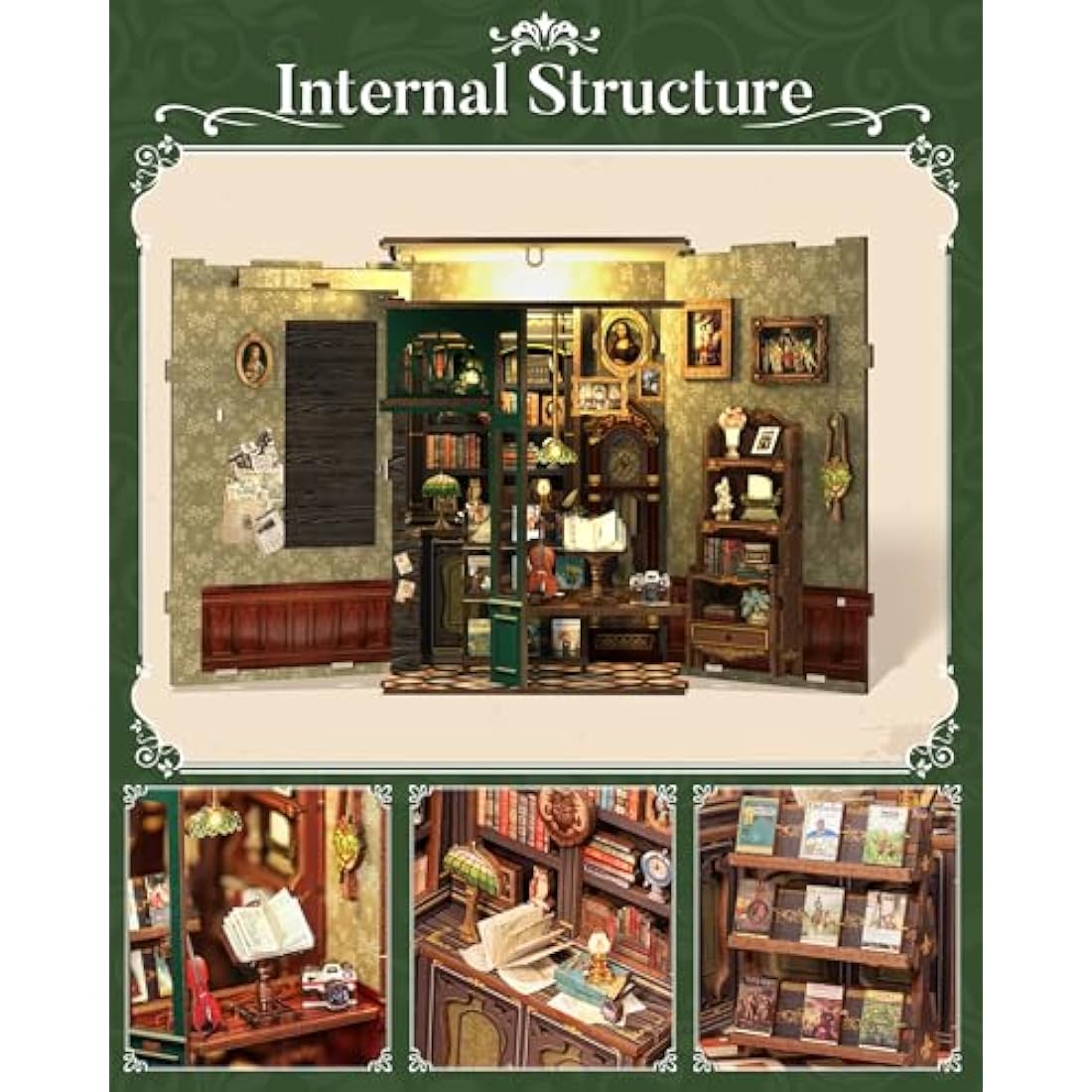 CUTEBEE Owl Bookstore Book Nook Kit - 3D Wooden Miniature DIY Puzzle