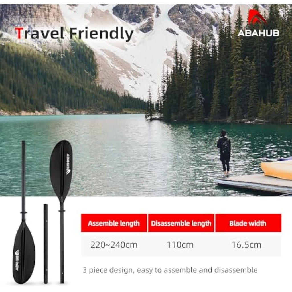 Abahub 3-Piece Carbon Fiber Kayak Paddle | Adjustable 220-240cm