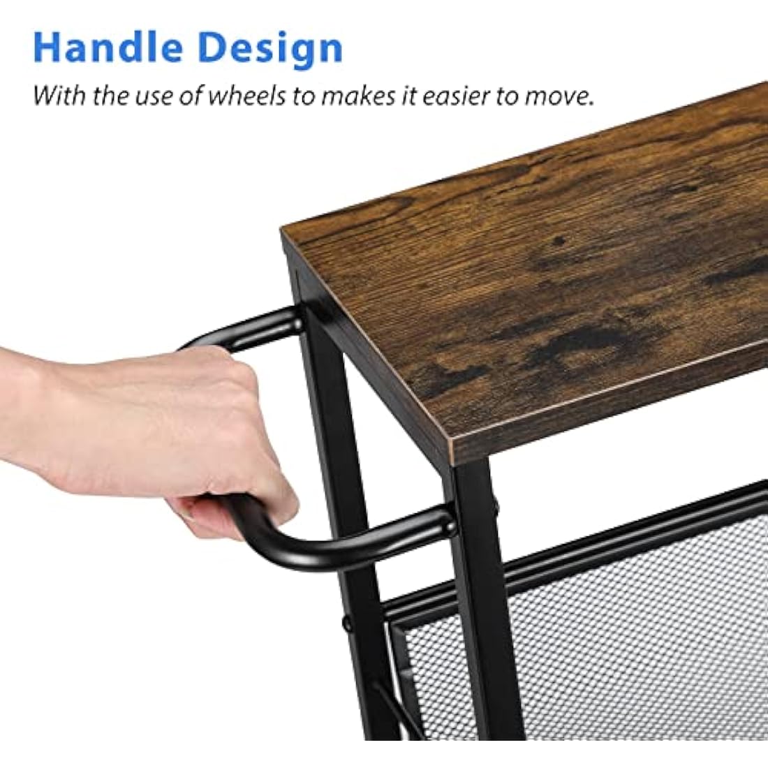 LIANTRAL Slim 4-Tier Rolling Storage Cart with Wooden Tabletop | 18.5cm Wide