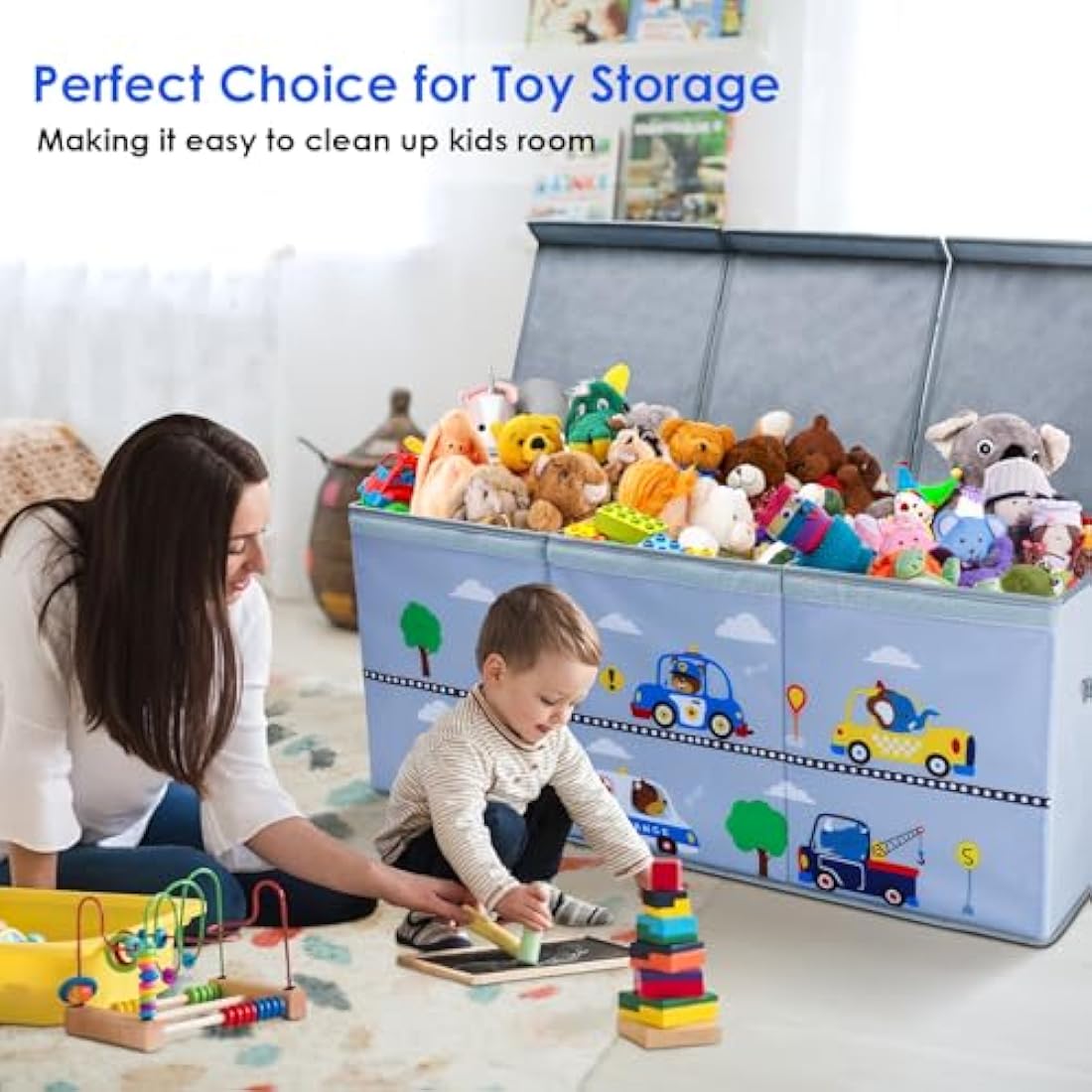 Decalsweet Extra Large Foldable Toy Storage Box with Lid – Animal Car