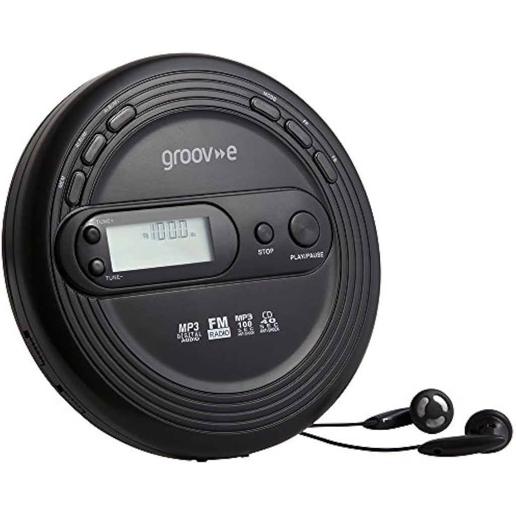 Groov-e Retro Portable CD Player | FM Radio & MP3 Playback – Black