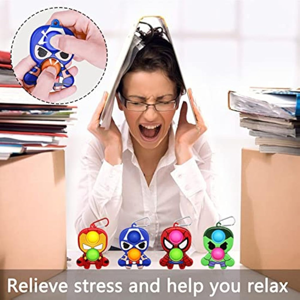 Hioph 4 Pcs Pop It Fidget Keychain – Silicone Stress Relief Sensory Toy