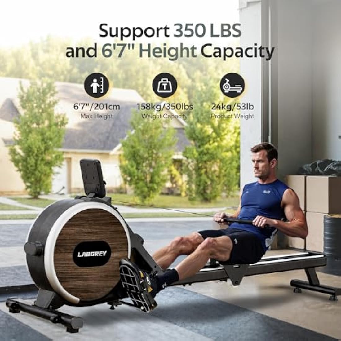 LABGREY Magnetic Rowing Machine | Dual Rail Bluetooth Rower - 350LB