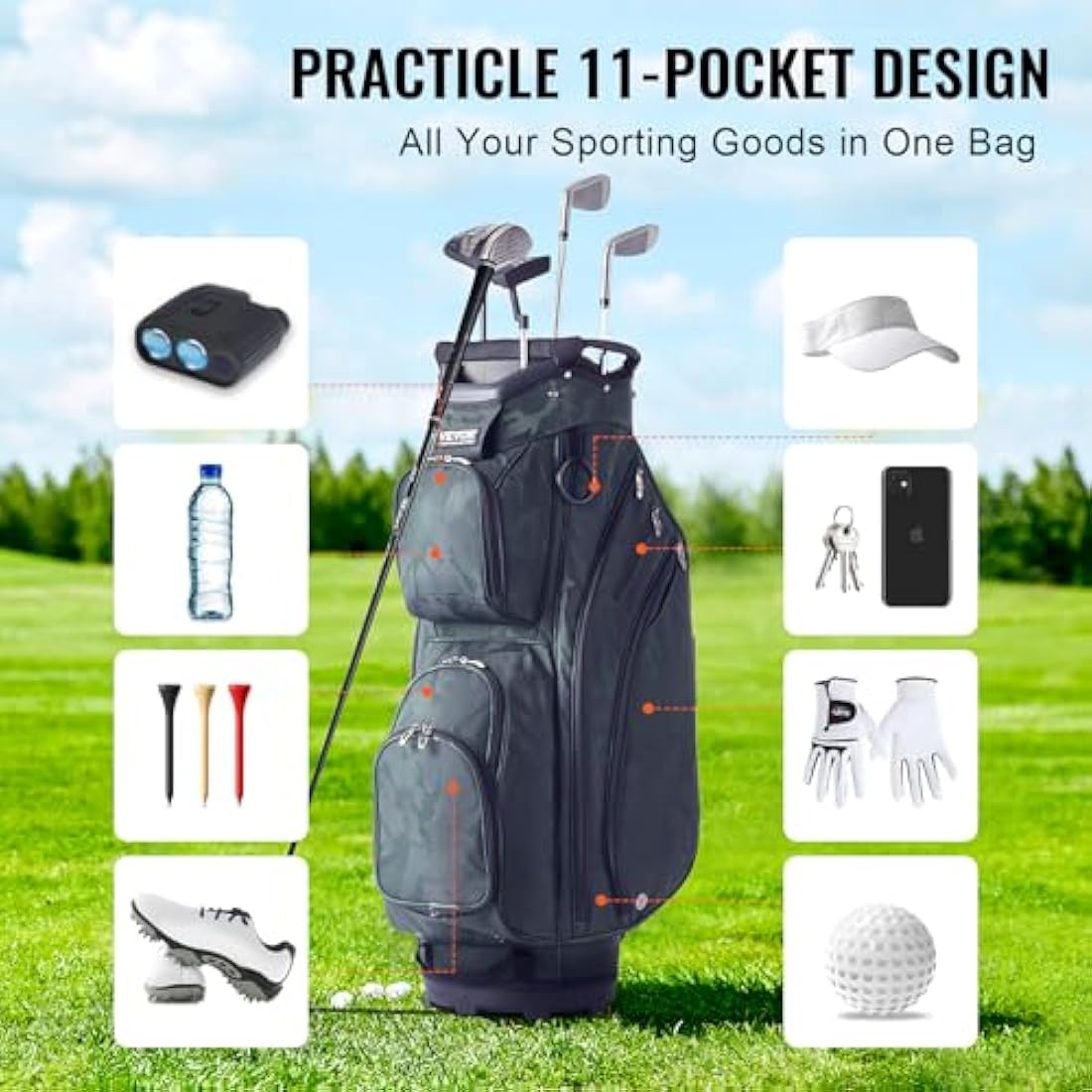 VEVOR 14-Way Golf Cart Bag | Waterproof 600D Nylon Organizer – Army Green