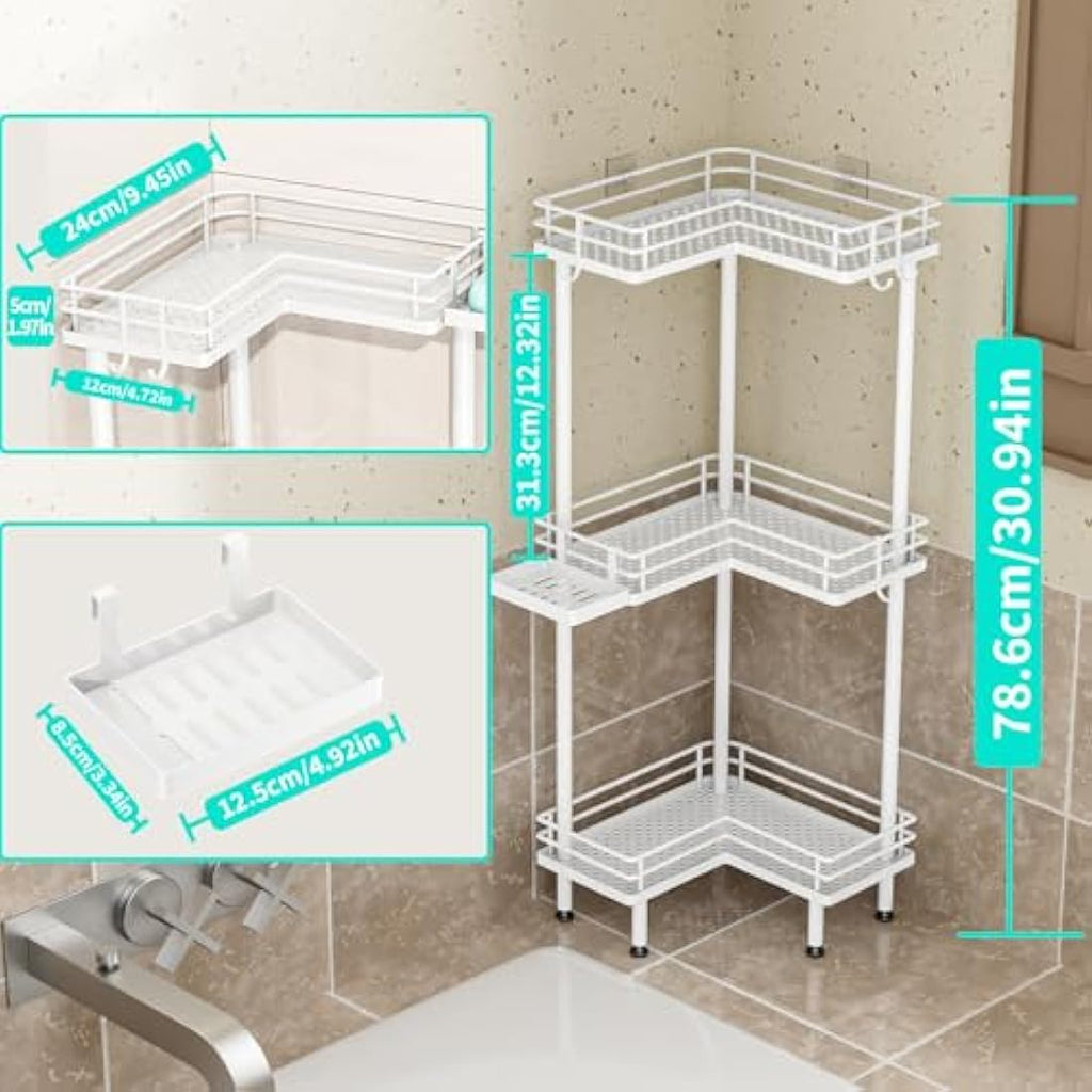 HapiRm 3-Tier Corner Shower Caddy | Stainless Steel Freestanding Storage