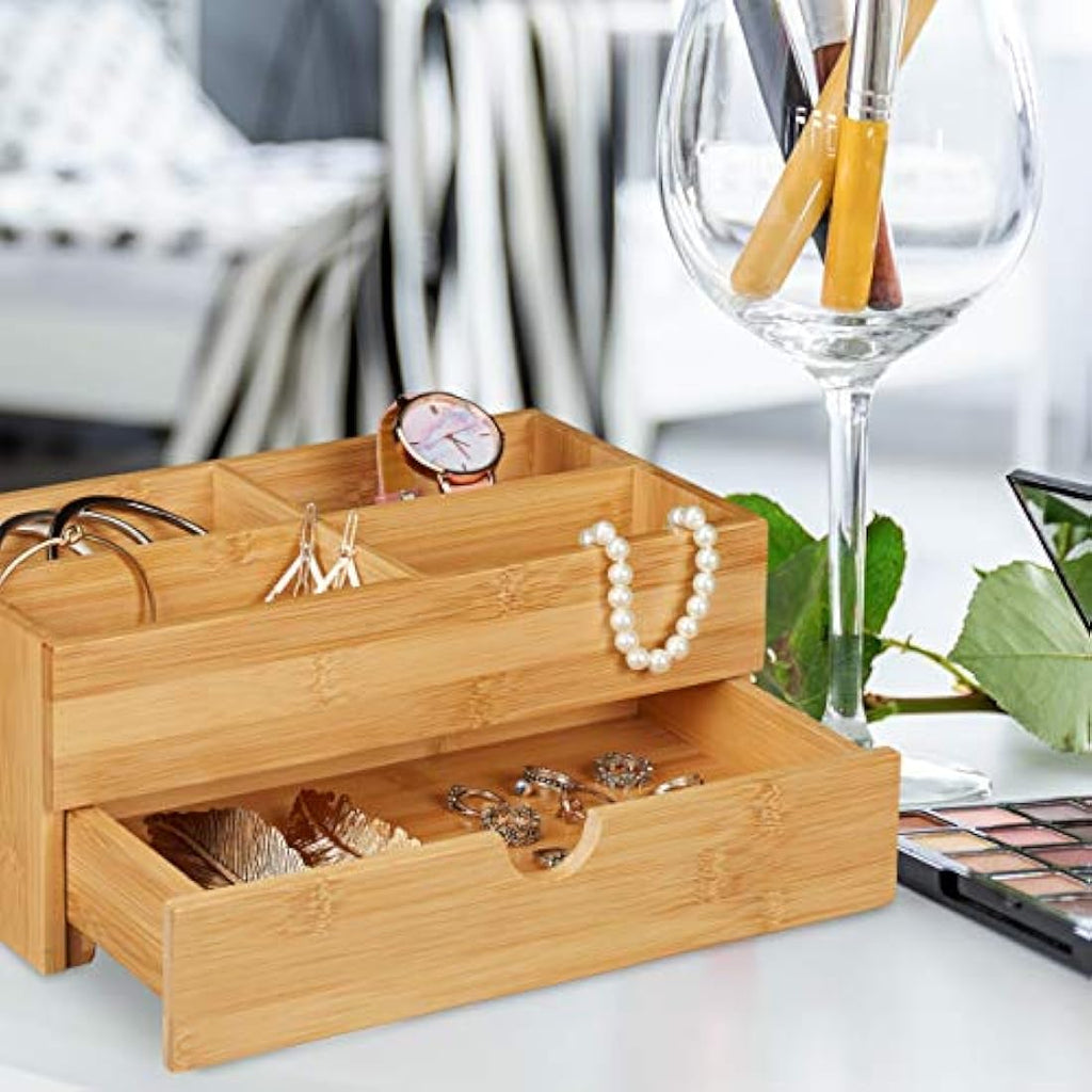 Jolof Store Bamboo Cosmetics Organiser | 4 Compartments & Drawer