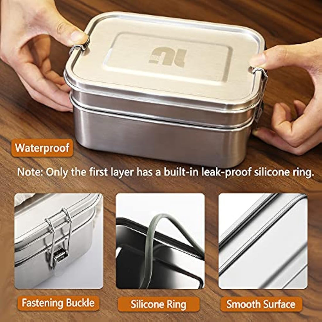 Nicelock 2-Tier Stainless Steel Lunch Box | 1960ml Leak-Proof Bento Box