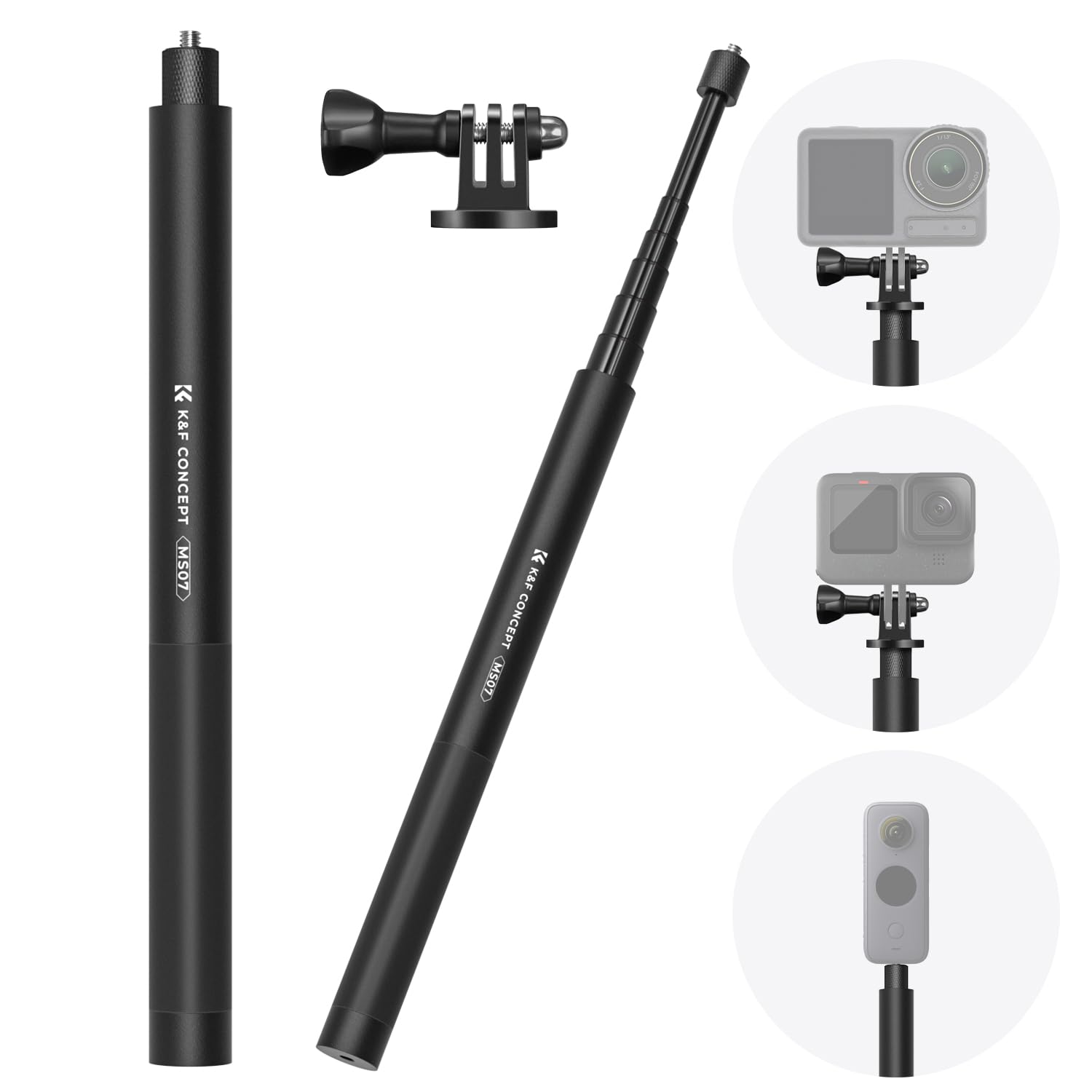 K&F Concept 60" Invisible Selfie Stick for GoPro, Insta360 & DJI